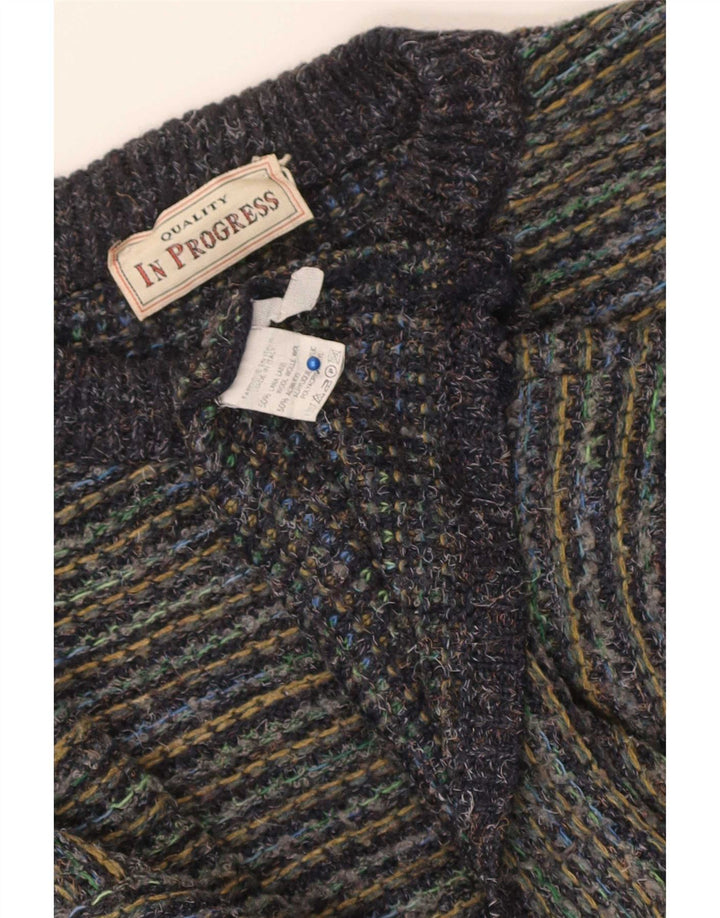 vintage Mens Crew Neck Jumper Pull Grande laine à fines rayures multicolores