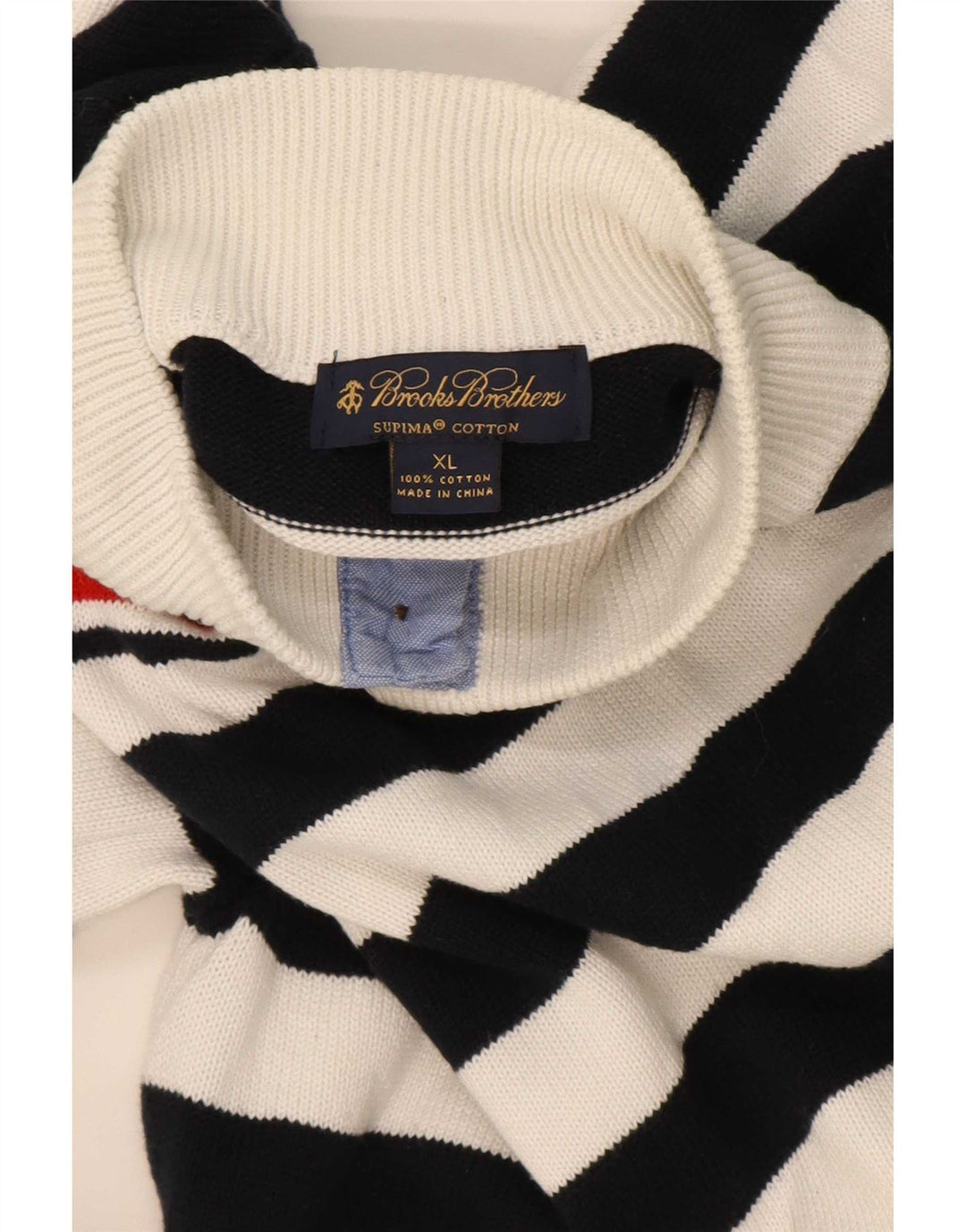 Brooks Brothers Pull à col boutonné pour homme XL Bleu marine rayé
