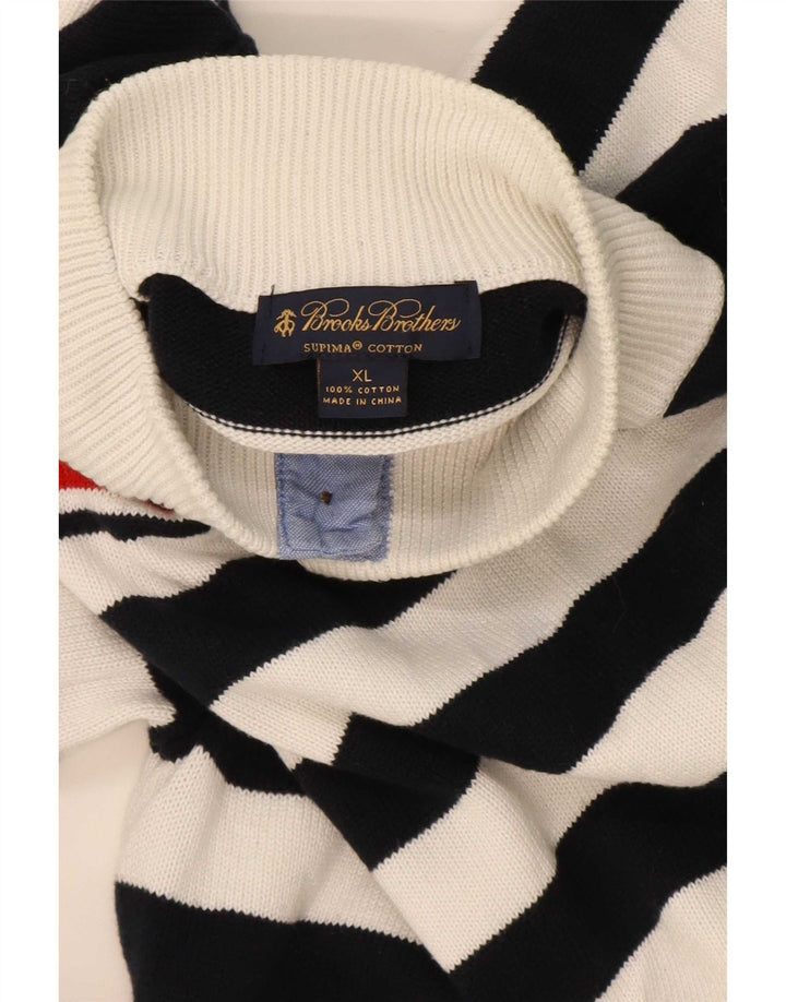 Brooks Brothers Pull à col boutonné pour homme XL Bleu marine rayé