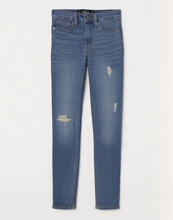 Hollister Jean skinny taille haute effet vieilli pour femme US 0 XS W24 L25 Bleu