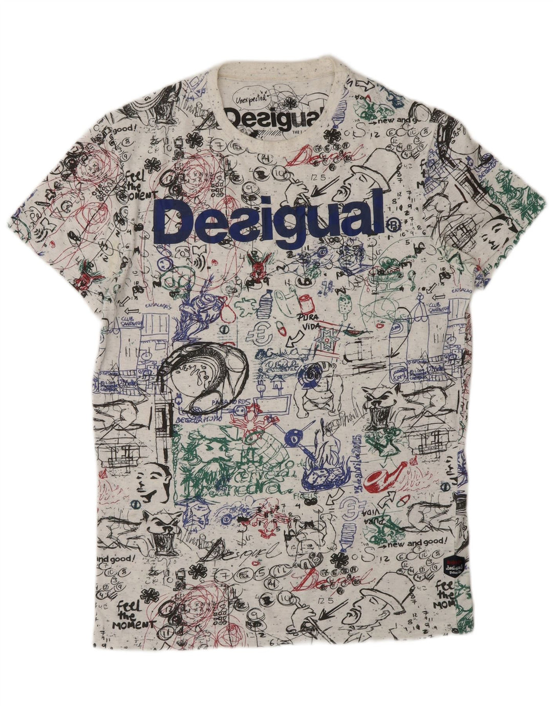 DESIGUAL T-Shirt Graphique à Motif Abstrait Homme Blanc Moyen Coton