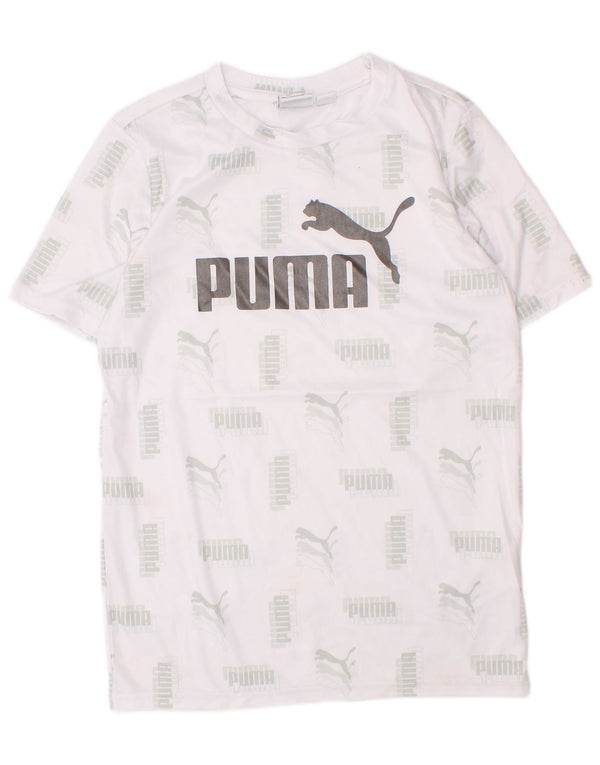 Puma Boys Graphic T-Shirt Top 7-8 ans Petit Blanc Polyester