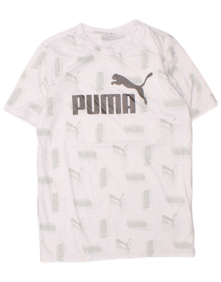 Puma Boys Graphic T-Shirt Top 7-8 ans Petit Blanc Polyester