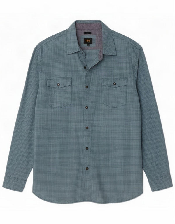 Lee Mens Stretch Regular Fit Shirt XL Blue Cotton