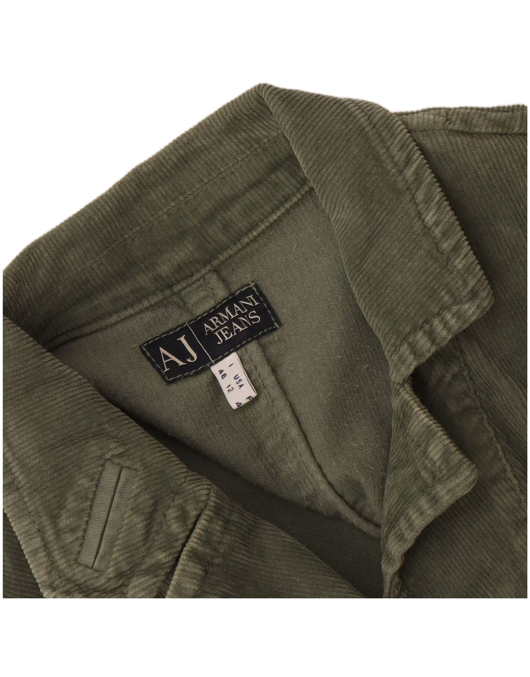 Armani Jeans Veste blazer en velours côtelé à 3 boutons pour femme UK 16 Large Kaki