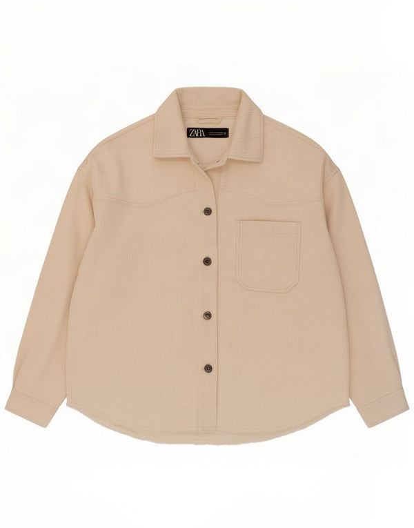 Zara Femme Chemise Oversize En Velours Côtelé UK 6 XS Coton Blanc Cassé