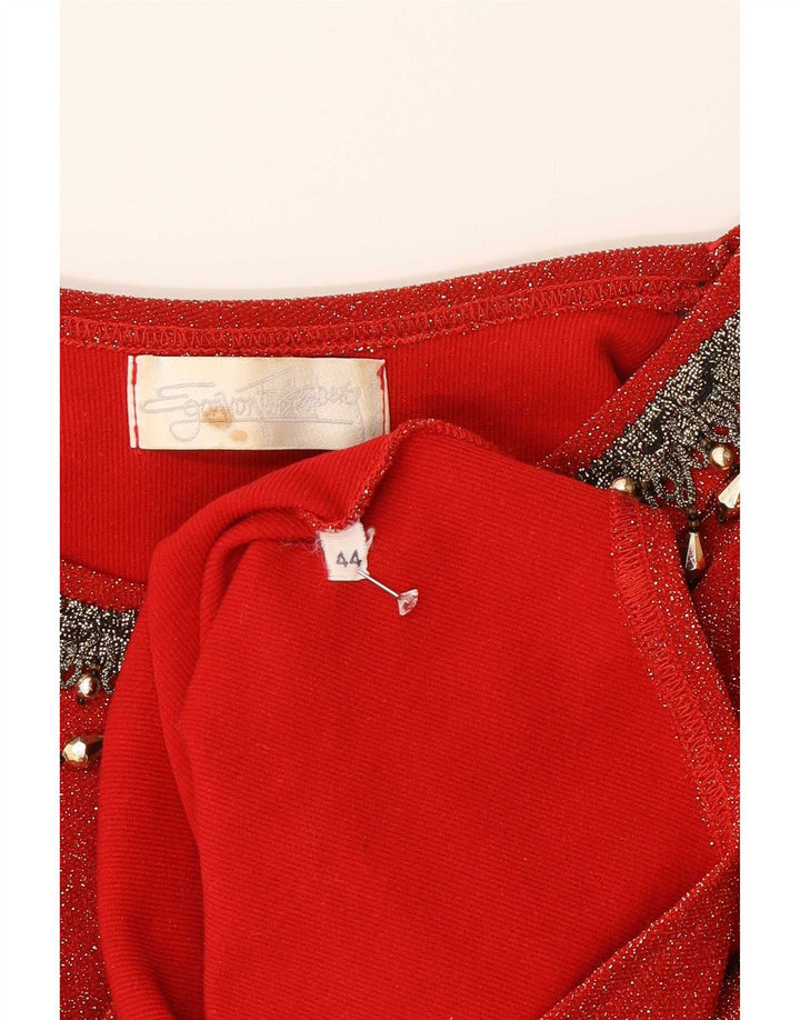 vintage Femme Manches Longues Body IT 44 Rouge Moyen