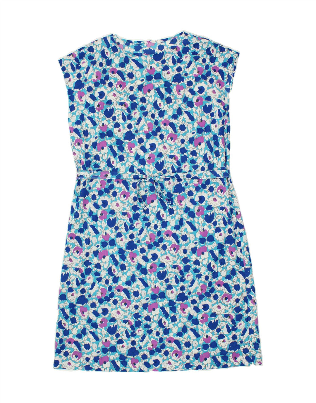 VINTAGE Womens Sleeveless Basic Dress UK 14 Large Blue Floral Vintage Vintage and Second-Hand Vintage from Messina Hembry 