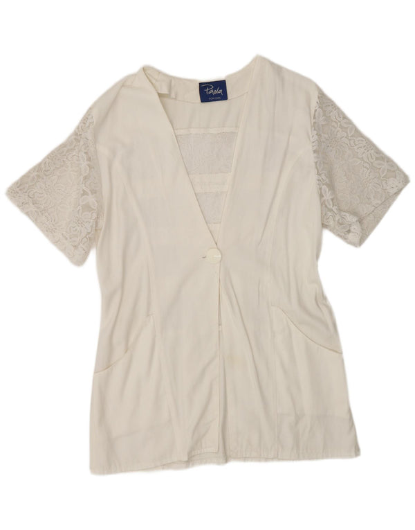 Paola Veste blazer à manches courtes pour femme 1 bouton UK 12 Medium Blanc Floral