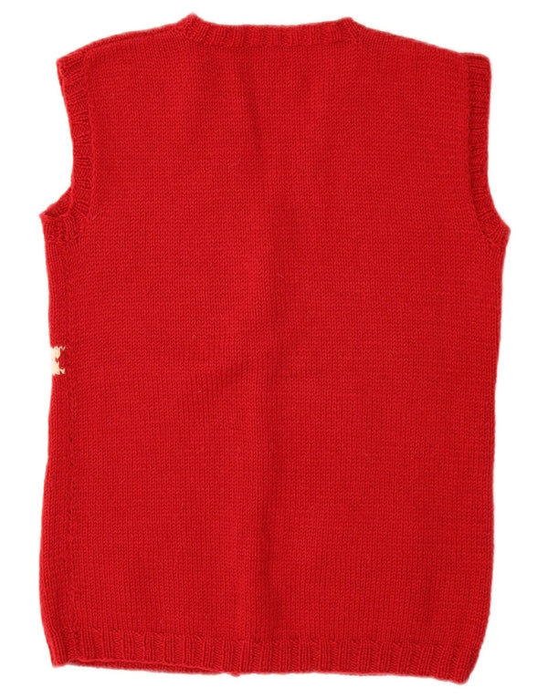 vintage Femmes Sans Manches Cardigan Pull UK 12 Moyen Rouge Rayé