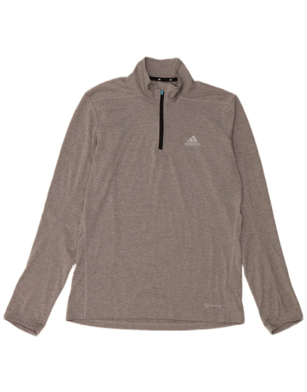 Adidas Hommes Aeroready Zip Neck Top Manches Longues Petit Gris Polyester