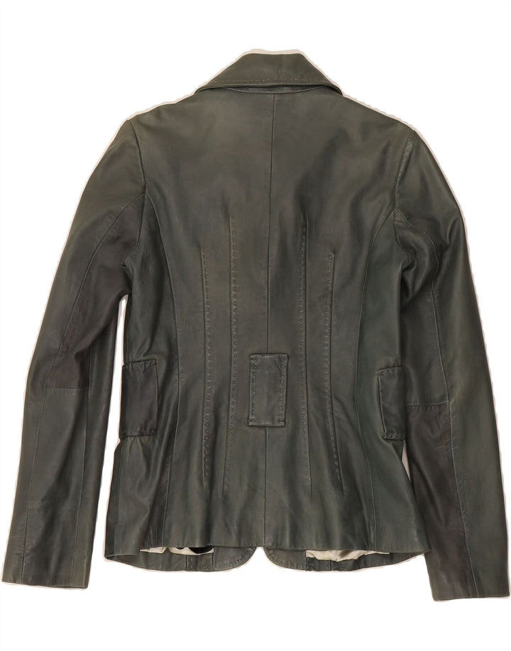 OAKWOOD Womens 2 Button Leather Blazer Jacket UK 10 Small Grey Leather Vintage Oakwood and Second-Hand Oakwood from Messina Hembry 