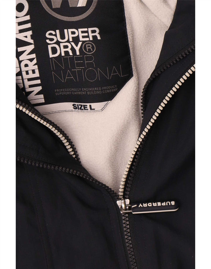 Superdry Veste coupe-vent à capuche pour femme UK 16 Large Bleu Marine Polyester