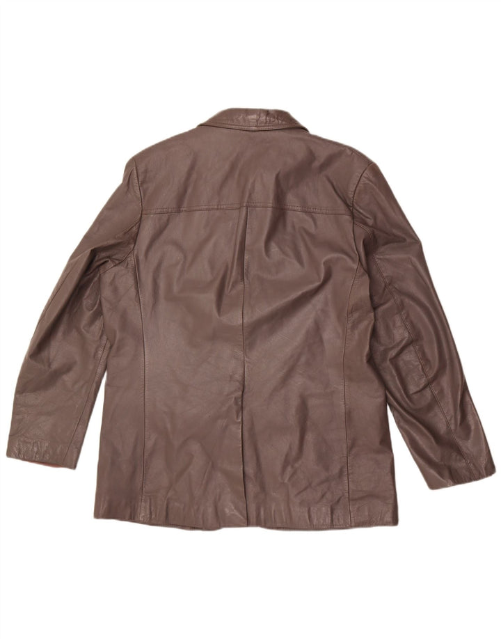 vintage Homme 2 Boutons Veste Blazer En Cuir UK 44 2XL Cuir Marron