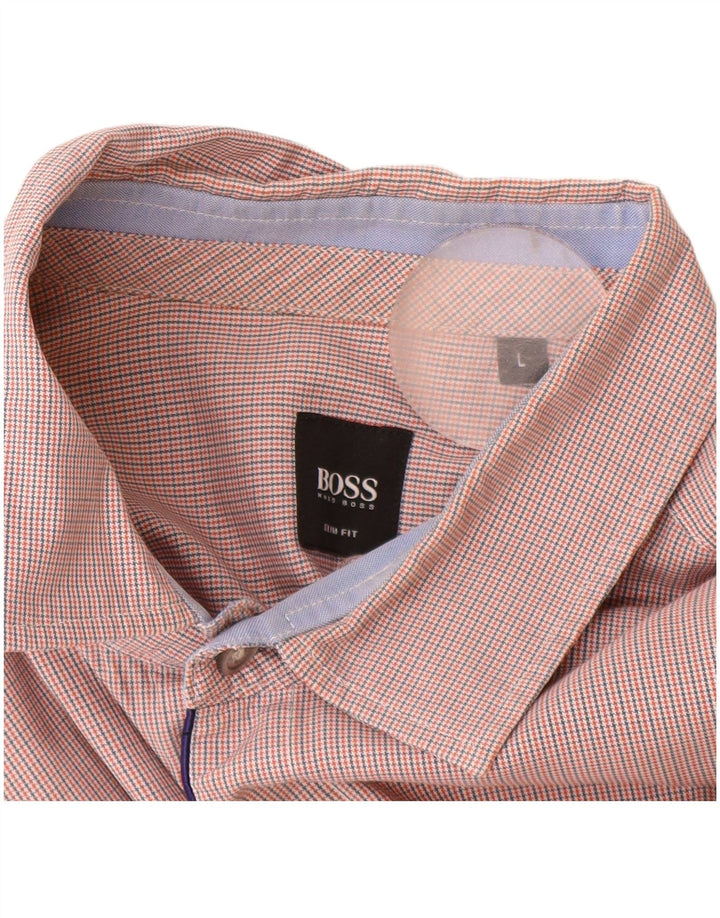 Hugo Boss Chemise Slim Fit à carreaux en coton pied-de-poule orange grand