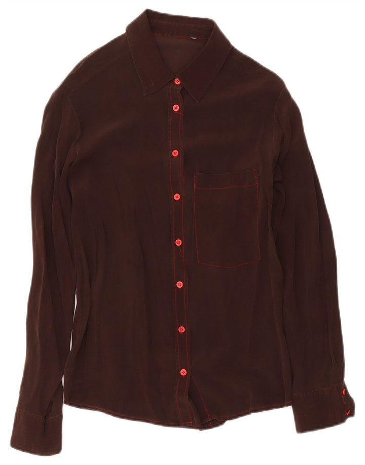 Chemisier chemise femme vintage UK 12 brun moyen
