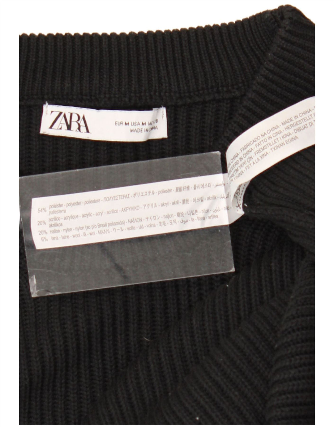 Zara Pull ras du cou pour homme en polyester noir moyen