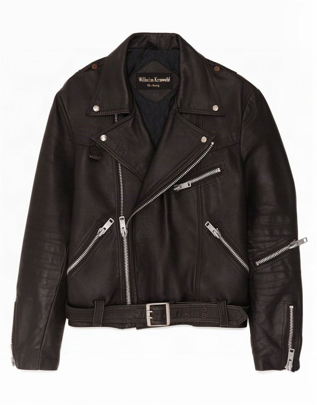 Wilhelm Krawehl Veste de motard en cuir pour homme EU 50 Medium Noir
