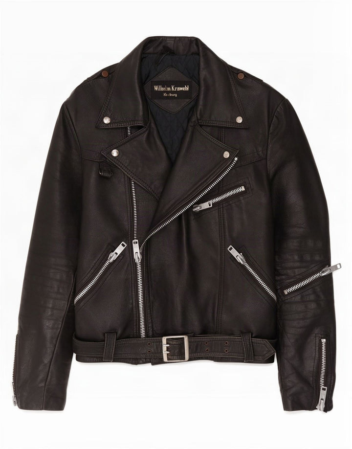 Wilhelm Krawehl Veste de motard en cuir pour homme EU 50 Medium Noir