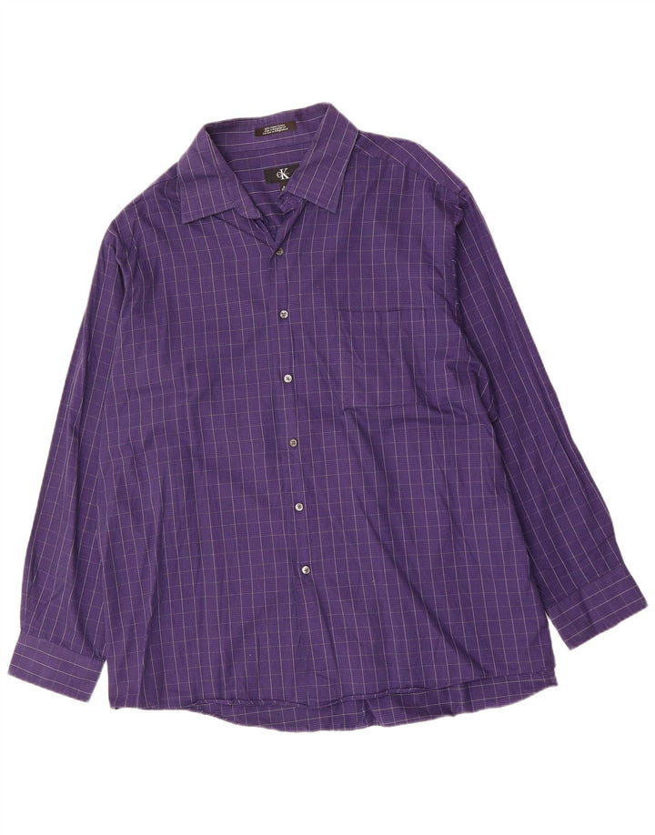 CALVIN KLEIN Chemise Homme Taille 18 2XL Violet Check Coton