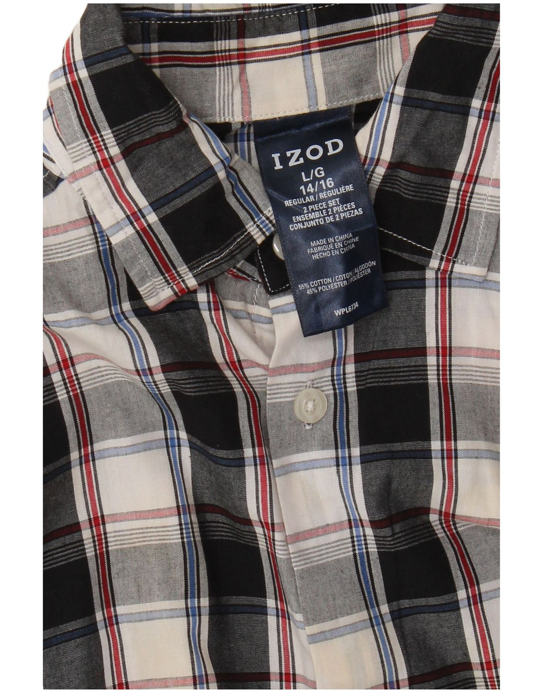 IZOD Chemise Flanelle Garçon 14-15 Ans Grand Carreau Noir Coton