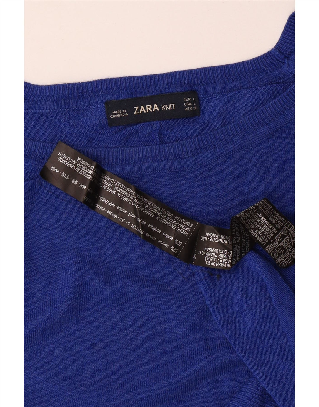 ZARA Femme Pull Col Bateau UK 14 Large Bleu Viscose