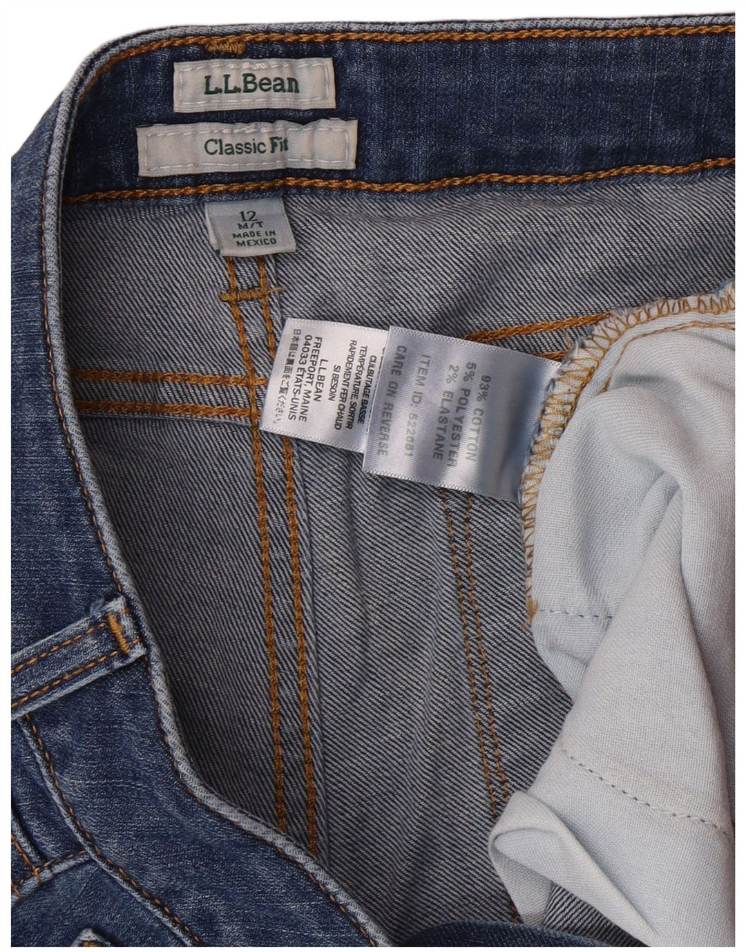 L.L.BEAN Jean droit coupe classique pour femme US 12 Large W32 L32 Bleu Coton
