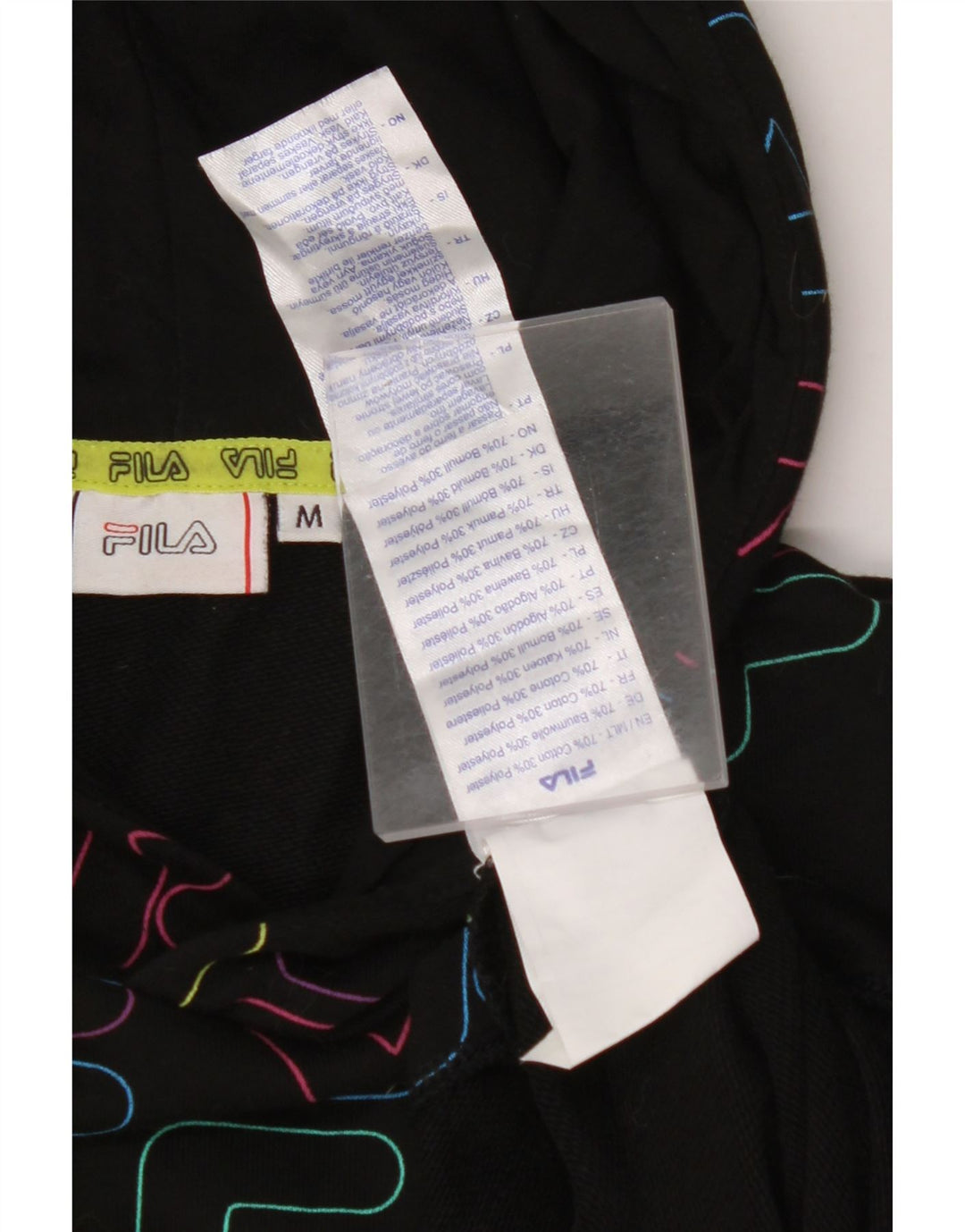 FILA Pull à capuche court graphique pour femme UK 14 Coton noir moyen