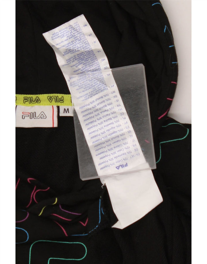 FILA Pull à capuche court graphique pour femme UK 14 Coton noir moyen