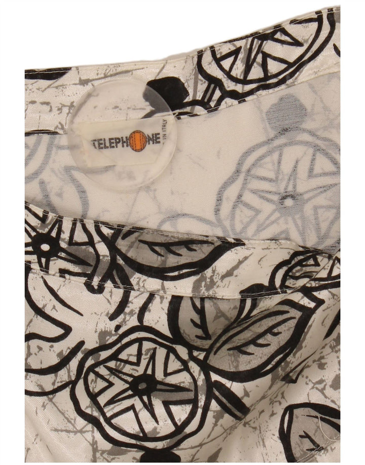 vintage Femmes Midi Jupe Plissée W29 Moyen Blanc Floral