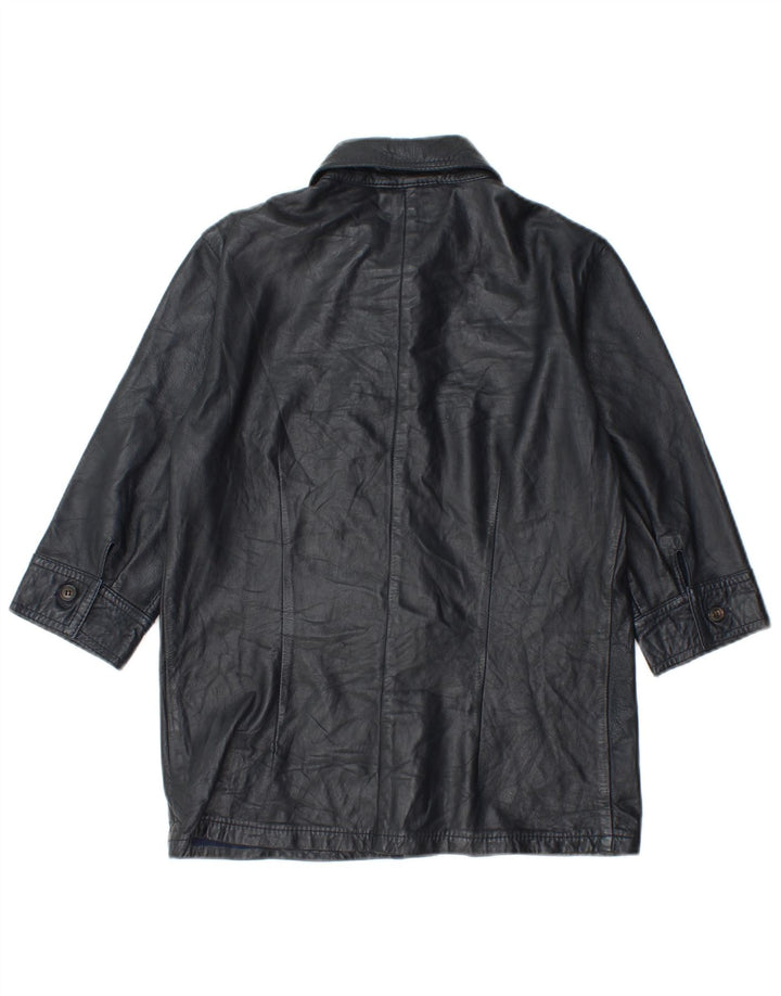 Les Copains Veste en cuir à manches 3/4 pour femme IT 42 Cuir bleu marine moyen