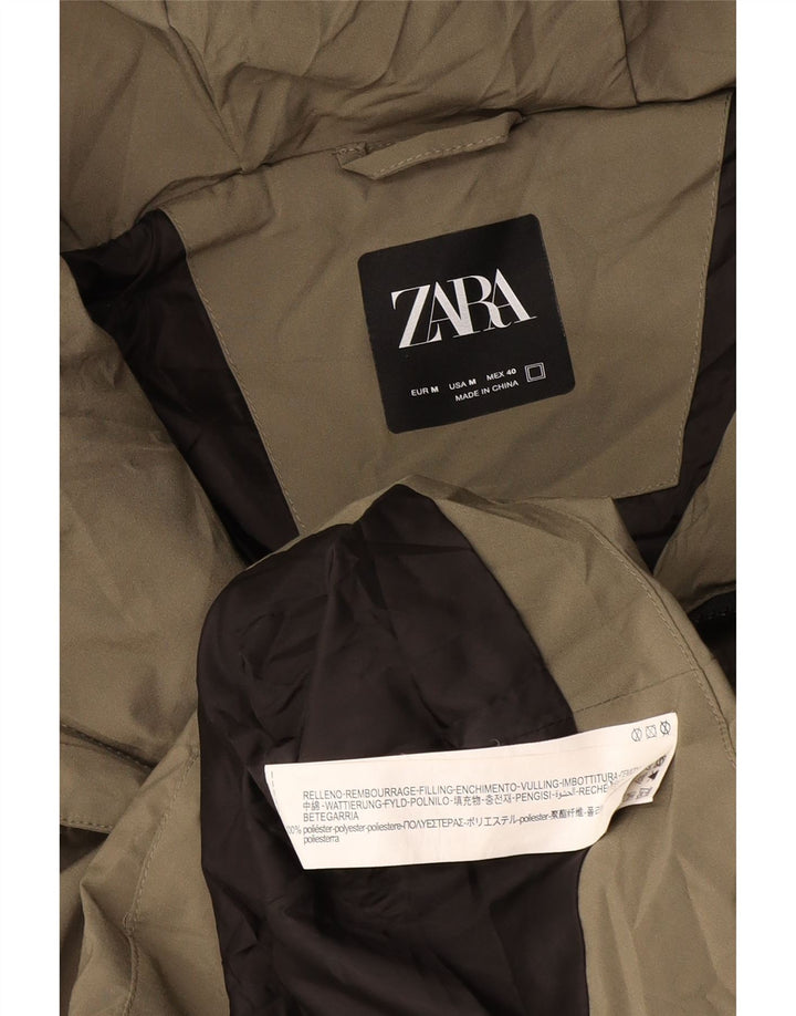 Zara Veste matelassée à capuche pour homme UK 38 Medium Kaki Polyester