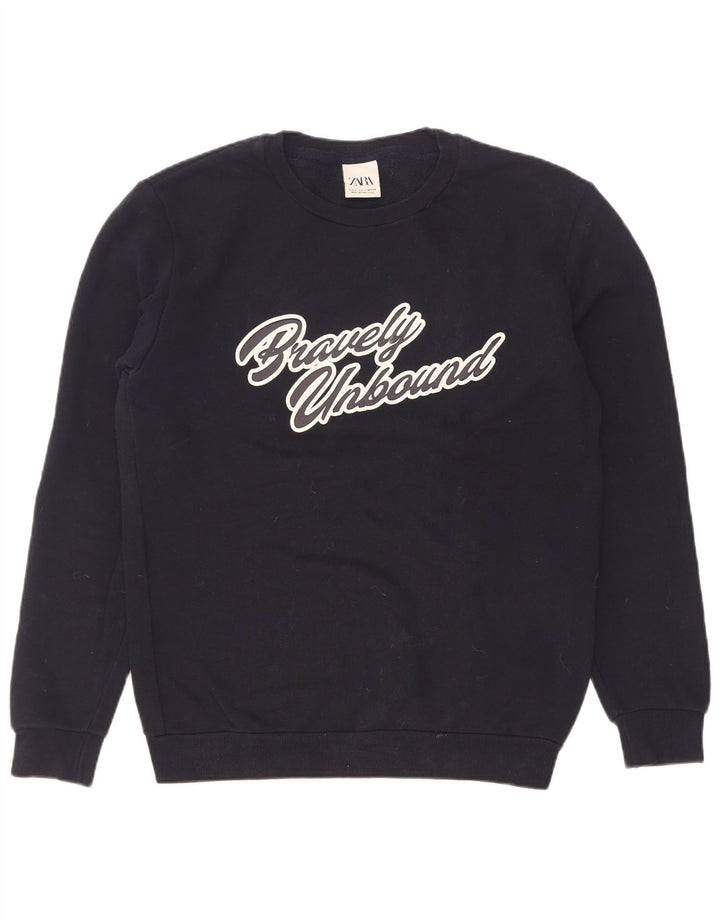 Zara Mens Graphic Sweatshirt Jumper Petit Bleu Marine Coton