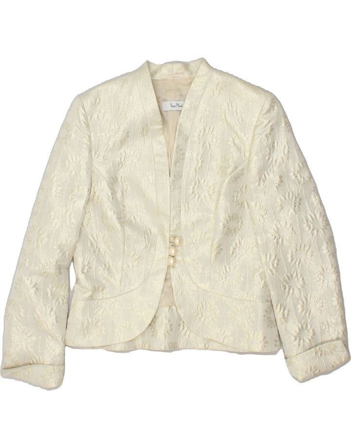 VERA MONT Womens 3 Button Blazer Jacket IT 40 Small Gold Floral Polyester | Vintage Vera Mont | Thrift | Second-Hand Vera Mont | Used Clothing | Messina Hembry 