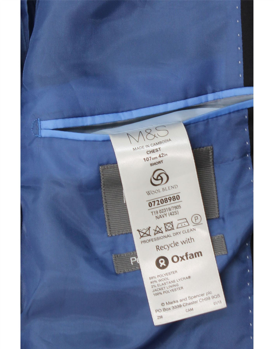 Marks & Spencer Veste blazer à 2 boutons pour homme UK 42 XL Bleu marine Polyester