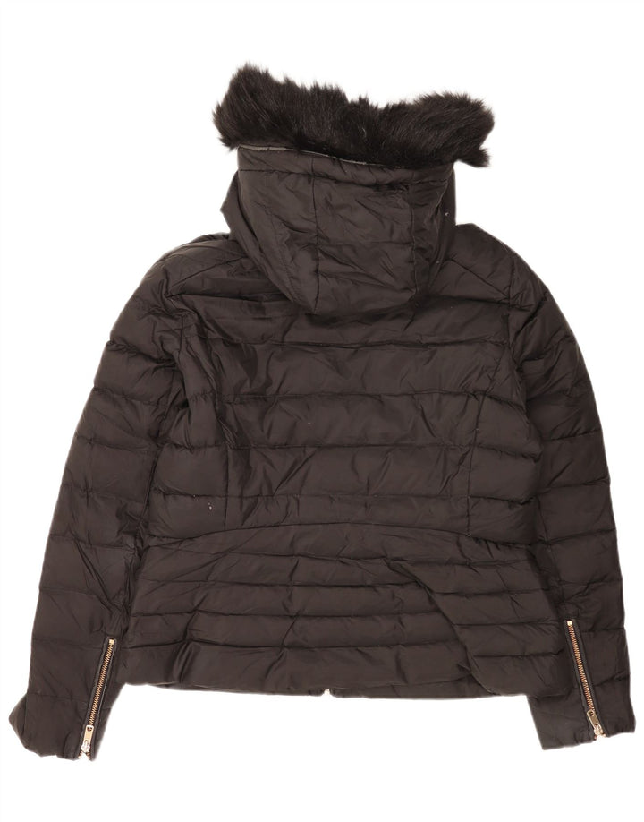 Zara Veste matelassée à capuche pour femme UK 18 XL Noir Polyester