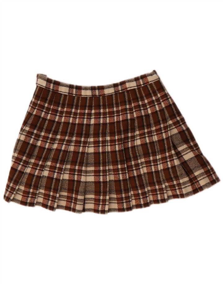 vintage Femmes Plissée Mini Jupe W28 Plaid Brun Moyen