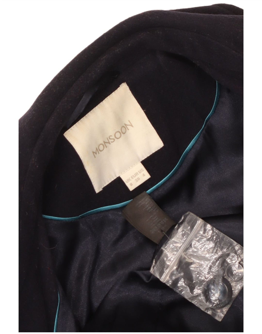 Monsoon Manteau croisé pour femme UK 8 Petite laine bleu marine