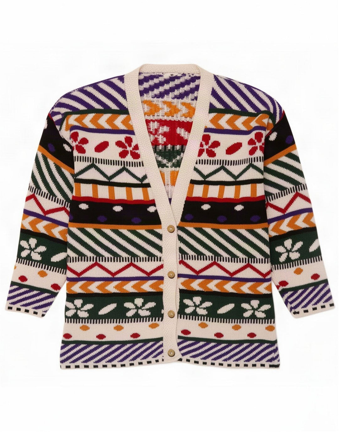Vintage Womens Abstract Pattern Cardigan Sweater UK 44 Medium Multicolore