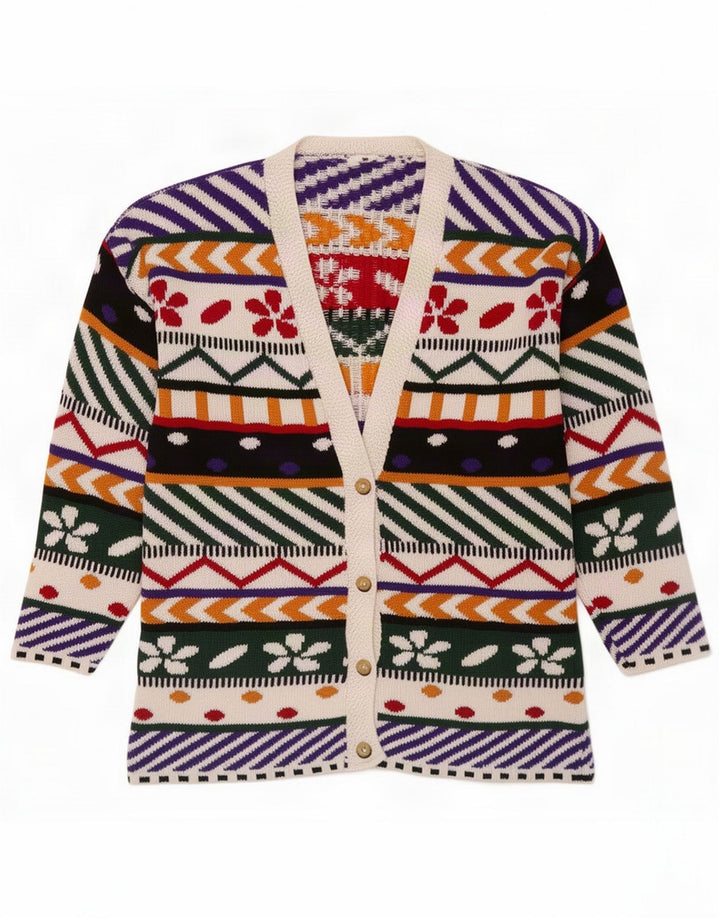 Vintage Womens Abstract Pattern Cardigan Sweater UK 44 Medium Multicolore