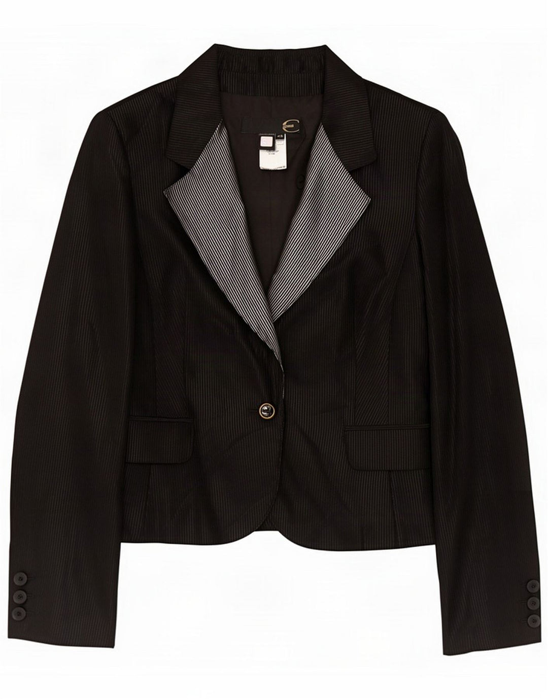 Just Cavalli Veste blazer à 1 bouton pour femme IT 46 Large laine à fines rayures noires