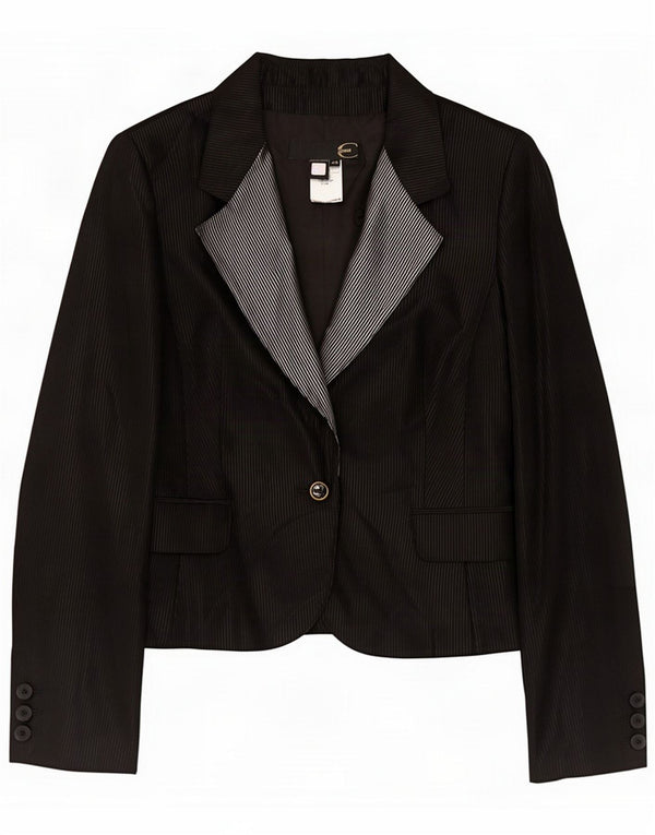 Just Cavalli Veste blazer à 1 bouton pour femme IT 46 Large laine à fines rayures noires