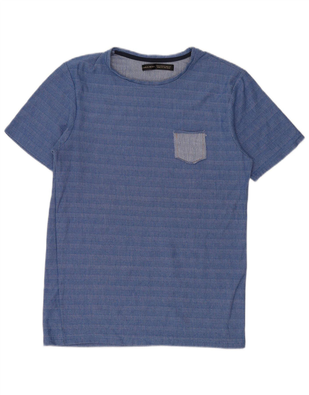 Zara Homme T-Shirt Top XL Bleu Rayé Coton