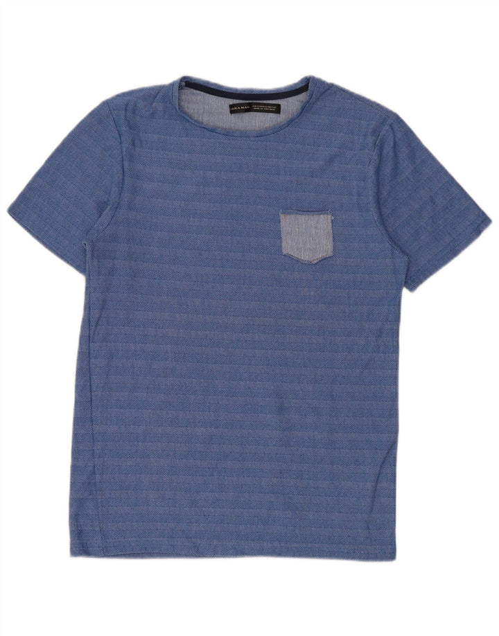 Zara Homme T-Shirt Top XL Bleu Rayé Coton