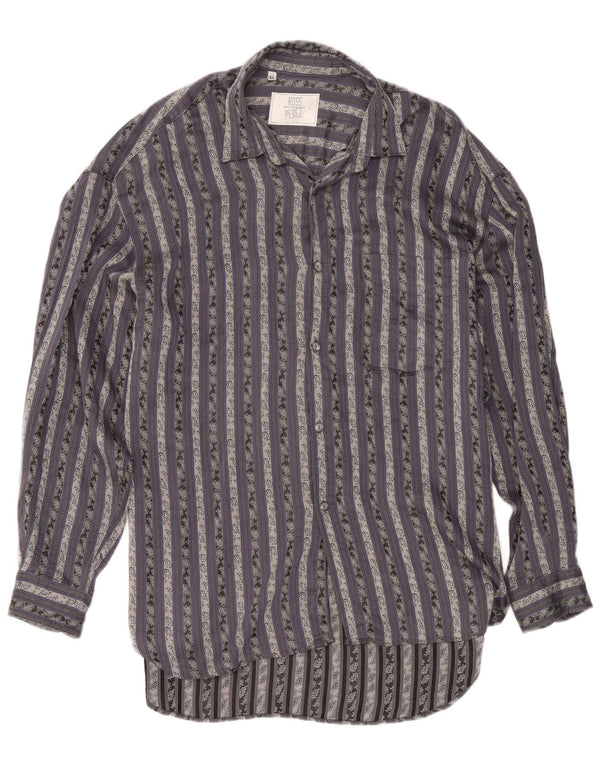 Chemise Homme Vintage XL Coton Rayé Gris