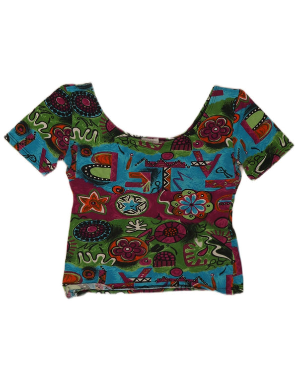 vintage Womens Crop Graphic T-Shirt Top UK 6 XS Géométrique multicolore