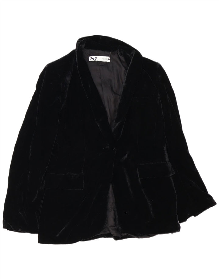 Zara Veste blazer surdimensionnée en velours à 1 bouton pour femme UK 14 Noir moyen