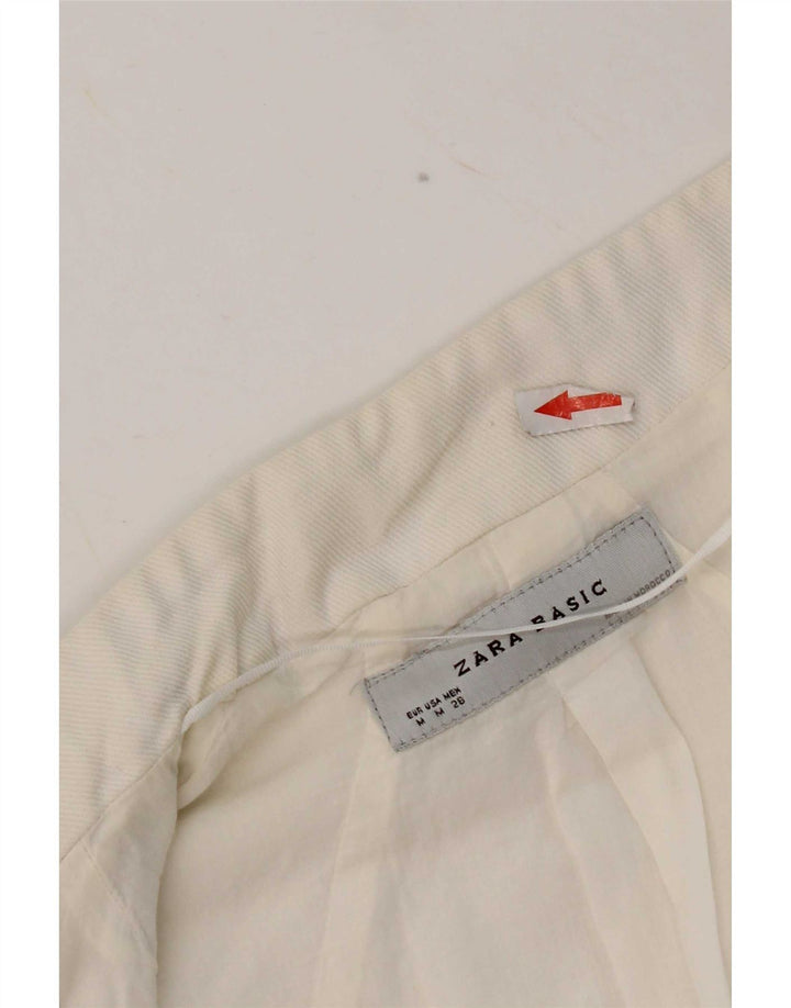 Zara Veste Boléro Ouverte Femme UK 12 Coton Blanc Moyen