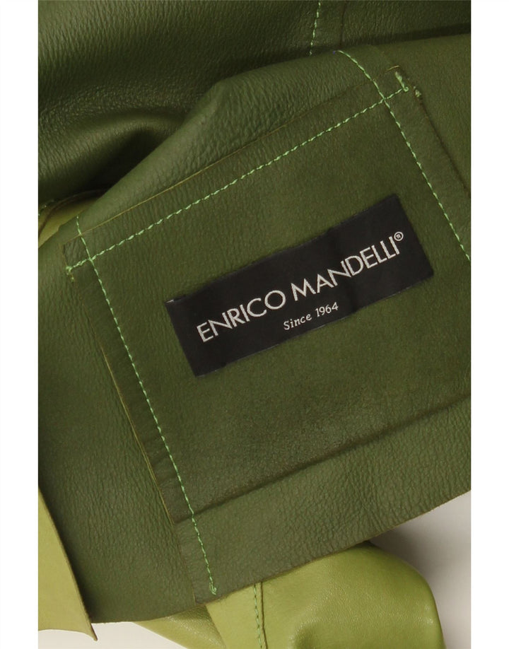 Enrico Mandelli Veste blazer en cuir à 4 boutons pour femme UK 14 Vert moyen