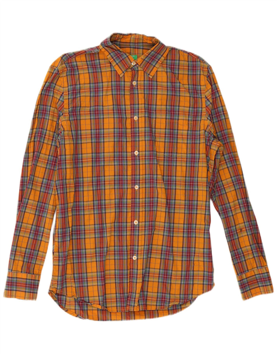 Benetton Chemise Homme Carreaux Orange Moyen Coton